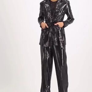 NWT International Concepts INC Black Sequin Wide-Leg Pants & Blazer Set